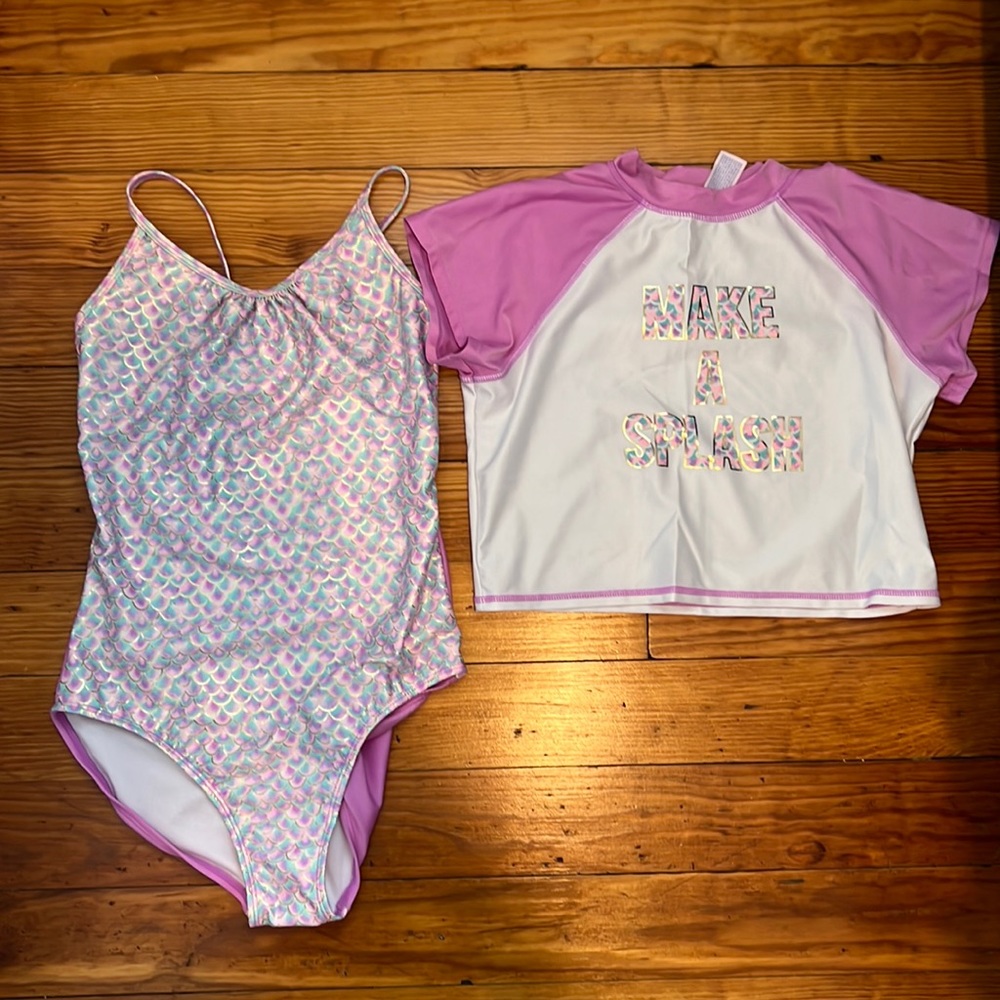 NWT Mermaid bathing suit and rash guard